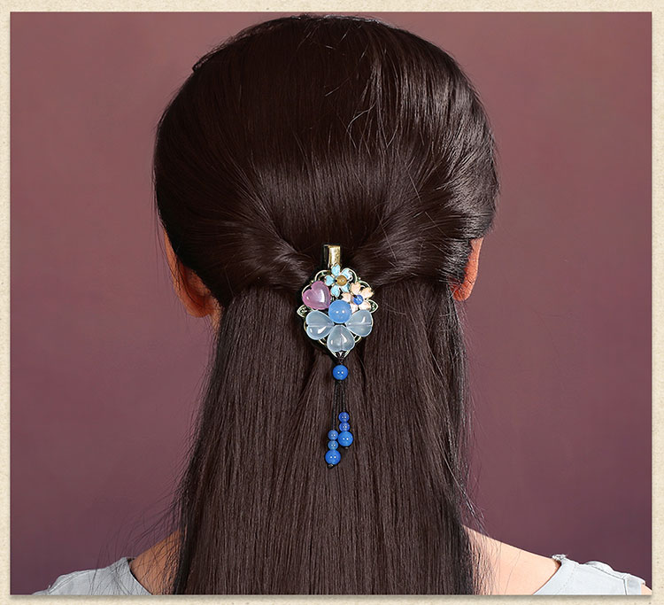 優(yōu)雅復古發(fā)夾，藍色彩玉發(fā)夾頭飾