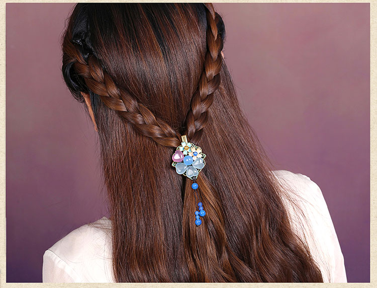 優(yōu)雅復古發(fā)夾，藍色彩玉發(fā)夾頭飾