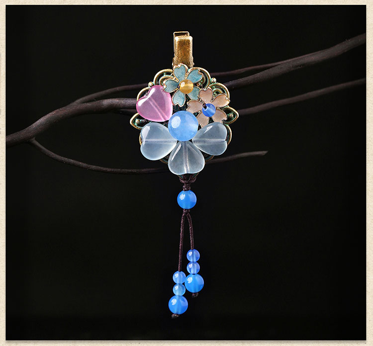 優(yōu)雅復古發(fā)夾，藍色彩玉發(fā)夾頭飾