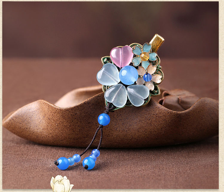 優(yōu)雅復古發(fā)夾，藍色彩玉發(fā)夾頭飾