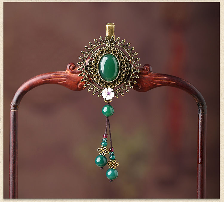 復古綠色瑪瑙發(fā)夾，古銅鏤空蕾絲邊發(fā)夾頭飾