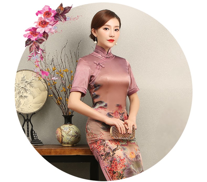 紅蓮花短袖旗袍，優(yōu)雅復(fù)古風(fēng)旗袍裙