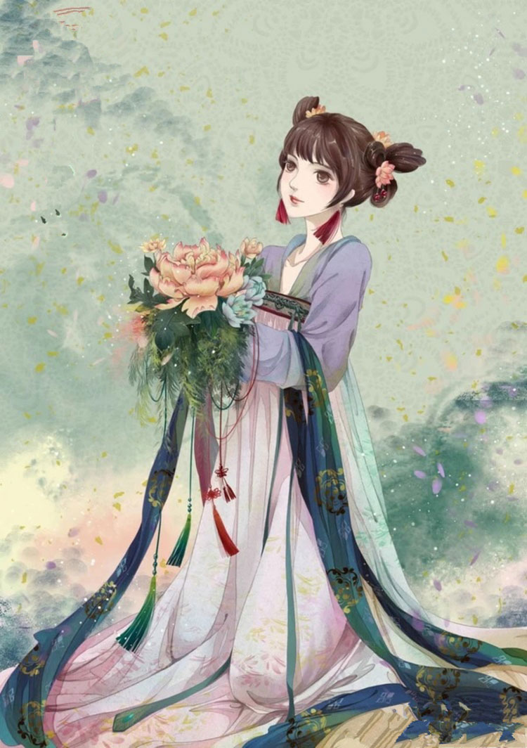 家佳樂文學(xué)美女手繪插畫圖片，五款唯美古風(fēng)人物