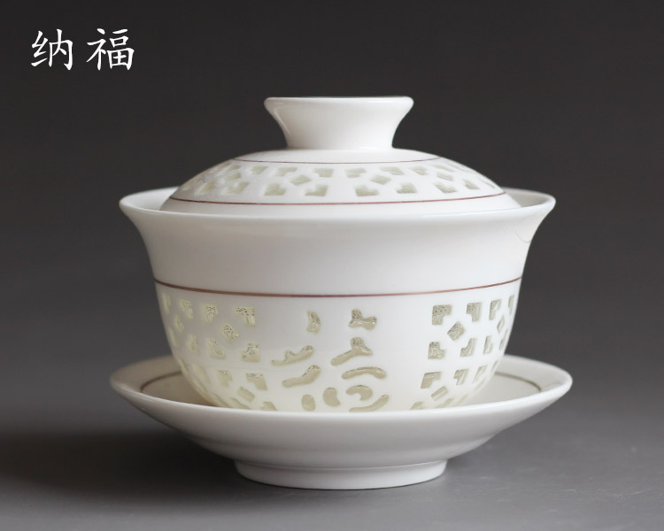 卡玻璃的瓷器茶具：14款手工青花鏤空茶具蓋碗