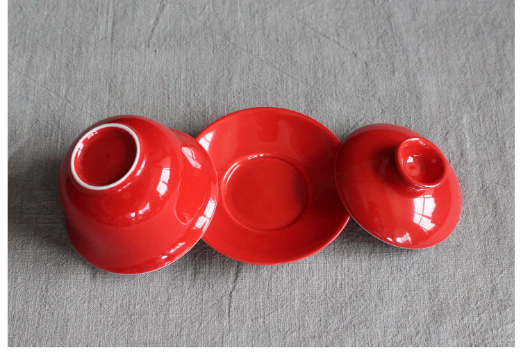 簡(jiǎn)約富貴紅蓋碗，家佳樂(lè)文學(xué)喜慶紅釉陶瓷茶具