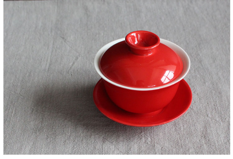 簡(jiǎn)約富貴紅蓋碗，家佳樂(lè)文學(xué)喜慶紅釉陶瓷茶具