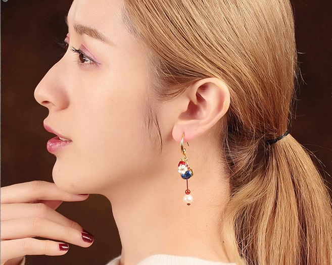 古典古風葫蘆耳環(huán)，復(fù)古貝殼花朵耳飾耳環(huán)