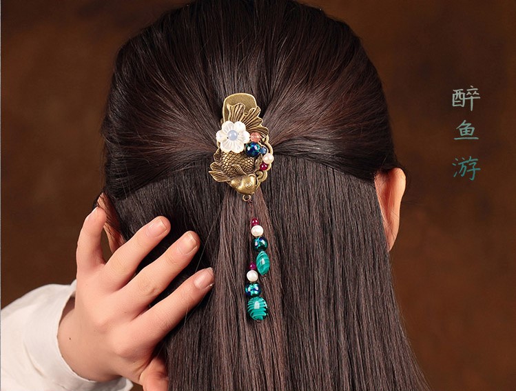 古風(fēng)古典醉魚(yú)游發(fā)夾頭飾