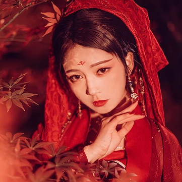 朱紅嬌艷女生頭像，唯美古風(fēng)真人頭像