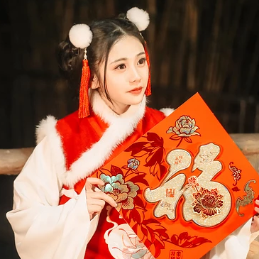 新春吉祥拿福女生頭像，蓮花燈唯美古風(fēng)頭像