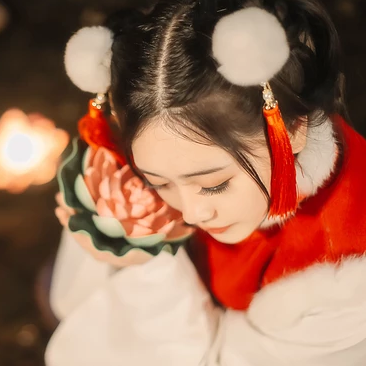 新春吉祥拿福女生頭像，蓮花燈唯美古風(fēng)頭像