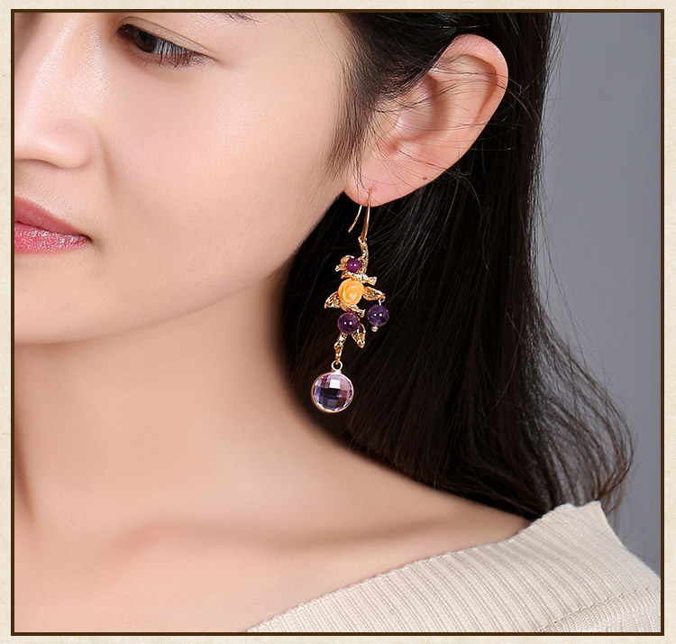 古風(fēng)宮廷氣質(zhì)耳環(huán)，淡紫個(gè)性鳥兒耳飾首飾