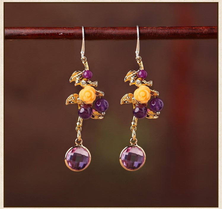 古風(fēng)宮廷氣質(zhì)耳環(huán)，淡紫個(gè)性鳥兒耳飾首飾