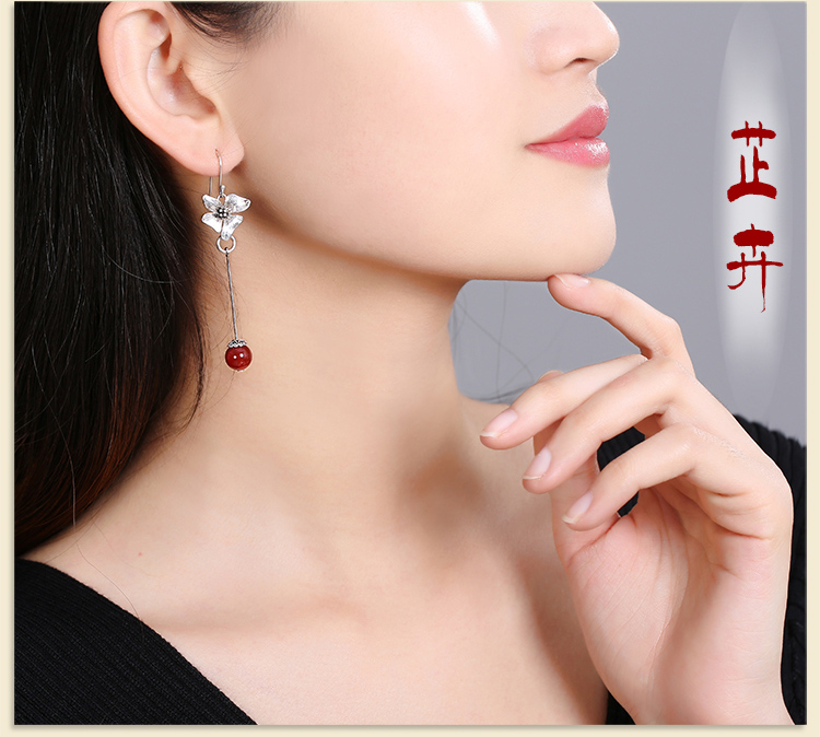 純銀花吊墜耳環(huán)，復(fù)古家佳樂文學(xué)古典耳飾首飾