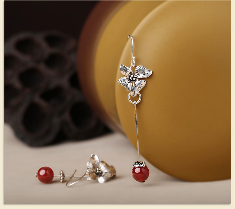 純銀花吊墜耳環(huán)，復(fù)古家佳樂文學(xué)古典耳飾首飾