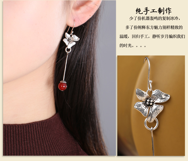 純銀花吊墜耳環(huán)，復(fù)古家佳樂文學(xué)古典耳飾首飾
