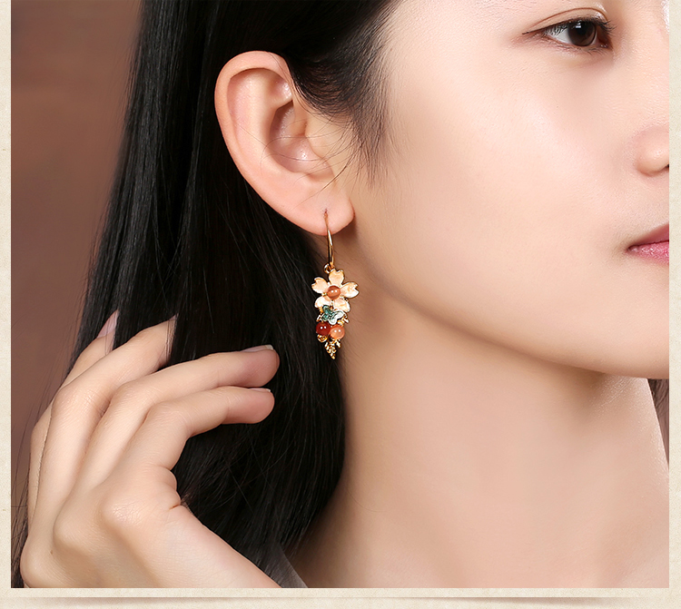 超仙氣質(zhì)花卉耳環(huán)，典雅鍍金耳飾首飾