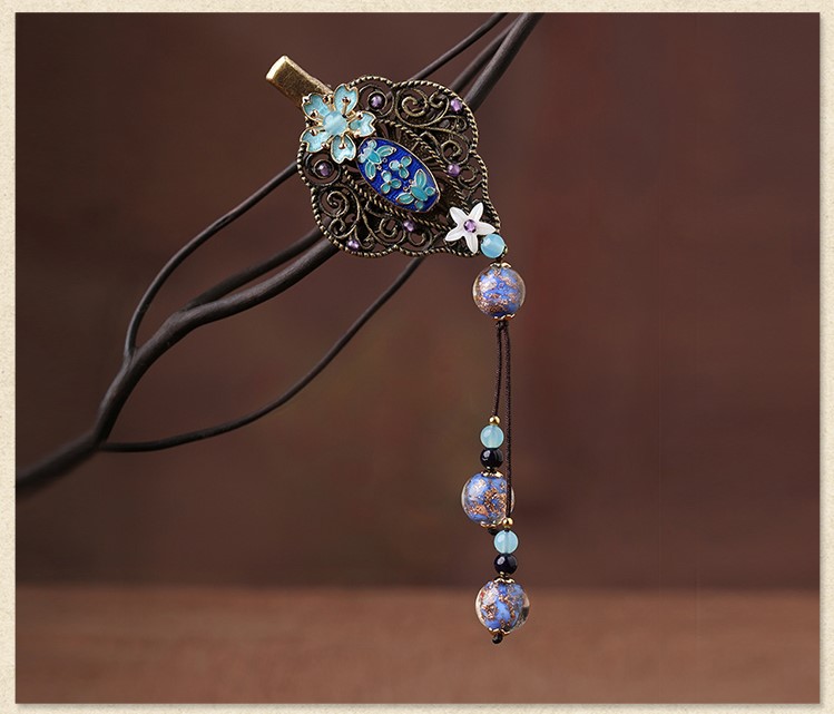 藍(lán)色大海的傳說(shuō)：古典流蘇中式琉璃發(fā)夾頭飾
