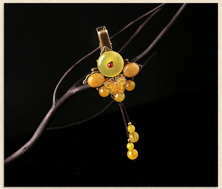 蝶戀情緣發(fā)夾：黃色別致古風(fēng)發(fā)夾頭飾