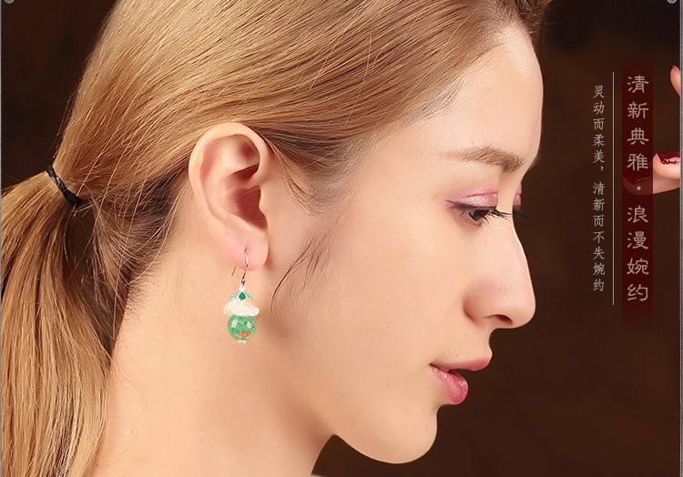 琉璃貝殼耳墜，氣質(zhì)清新銀耳環(huán)首飾