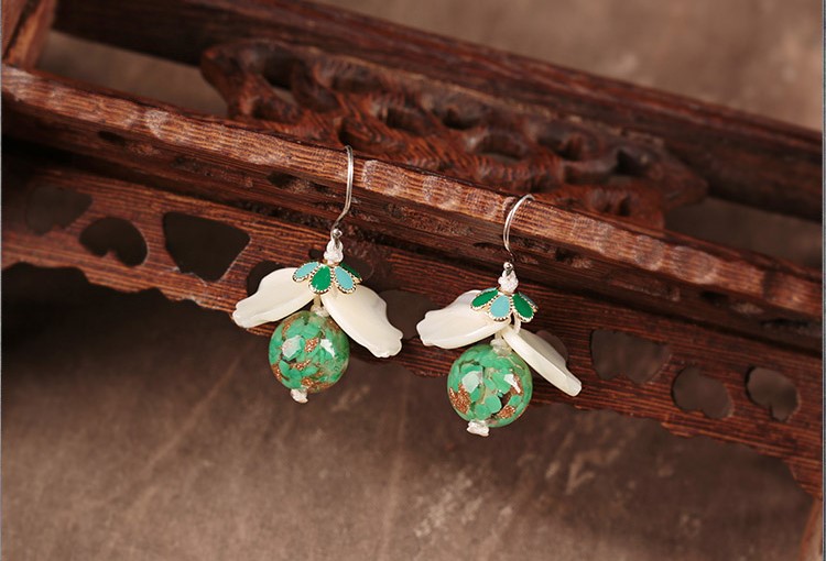 琉璃貝殼耳墜，氣質(zhì)清新銀耳環(huán)首飾