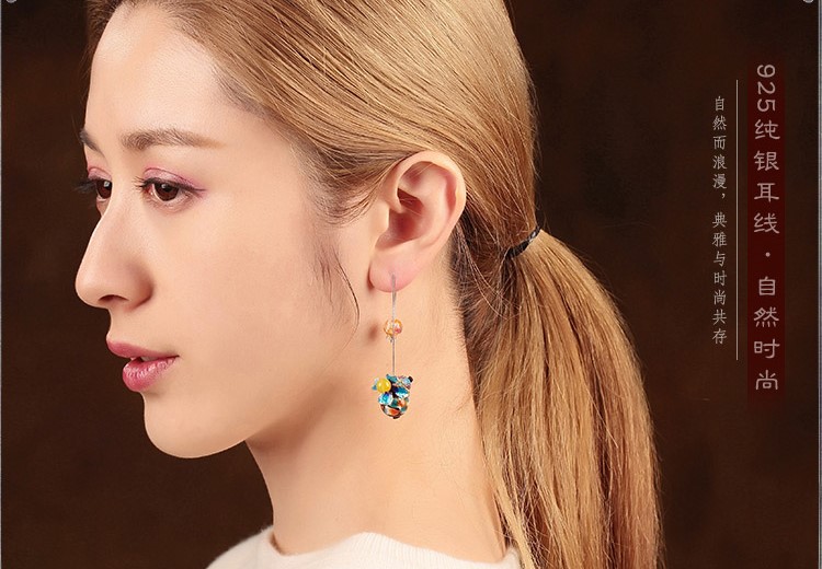 清新家佳樂文學(xué)耳墜，詩意銀線耳環(huán)首飾
