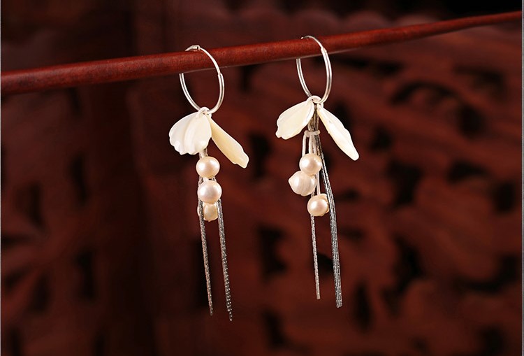 貝殼珍珠耳墜，白色簡(jiǎn)約耳圈耳環(huán)首飾