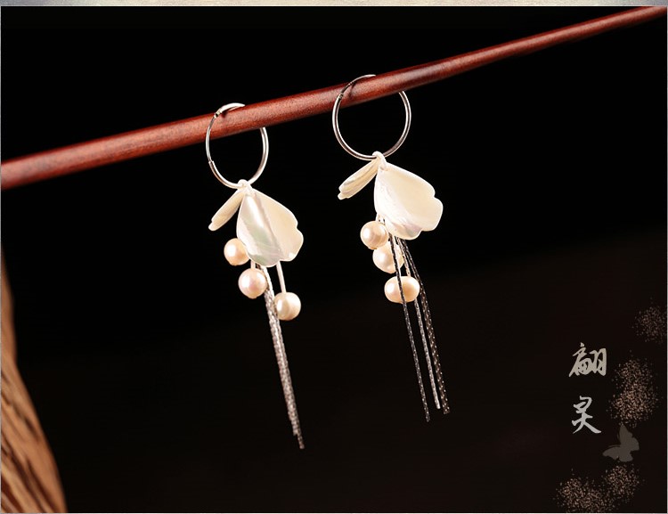 貝殼珍珠耳墜，白色簡(jiǎn)約耳圈耳環(huán)首飾