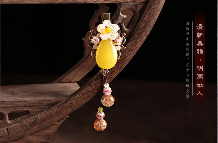 民族風(fēng)黃色花朵發(fā)夾，清新典雅發(fā)夾頭飾