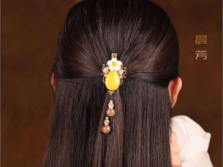 民族風(fēng)黃色花朵發(fā)夾，清新典雅發(fā)夾頭飾