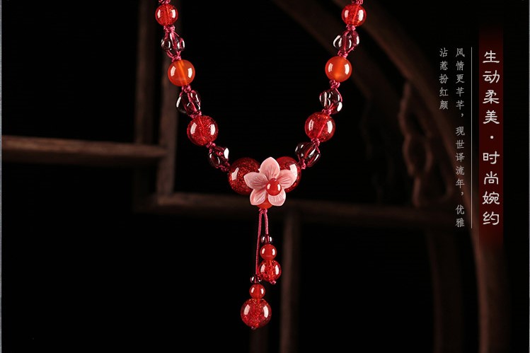 柔情紅色鎖骨鏈，民族風(fēng)紅珠項鏈首飾