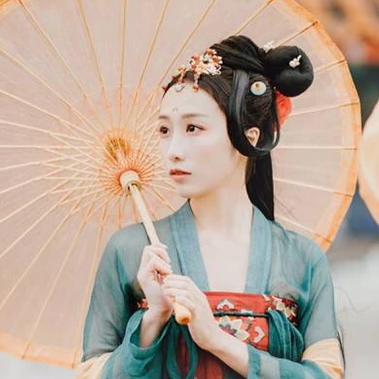 紅妝典雅帶傘團扇女生頭像，唯美古風(fēng)真人頭像