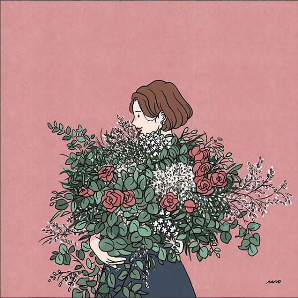 姑娘精致生活手繪插畫，唯美小清新插畫圖片