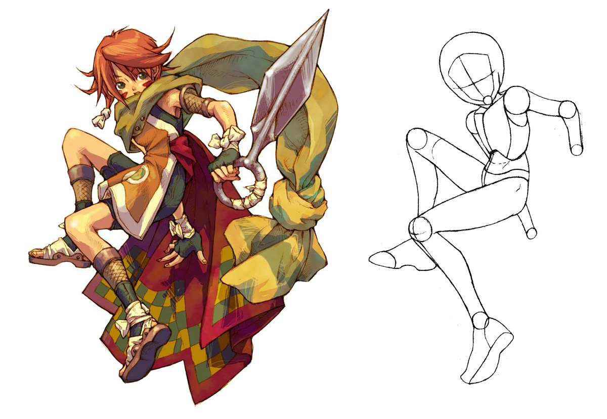 動漫人物圖片，動漫人體結構骨骼提煉線稿