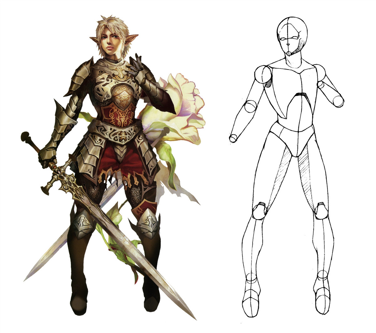 動漫人物圖片，動漫人體結構骨骼提煉線稿