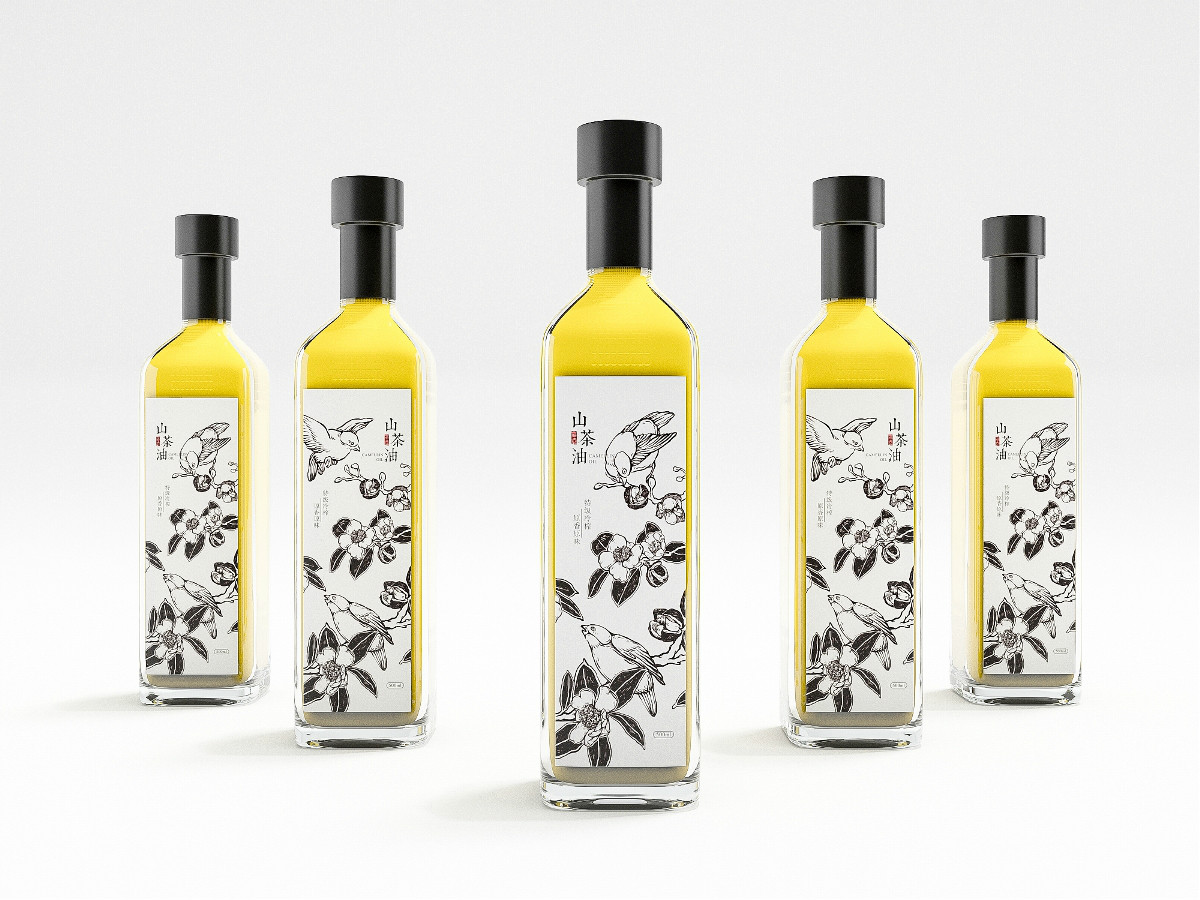 山茶油包裝設(shè)計(jì)，手繪圖案食品包裝設(shè)計(jì)