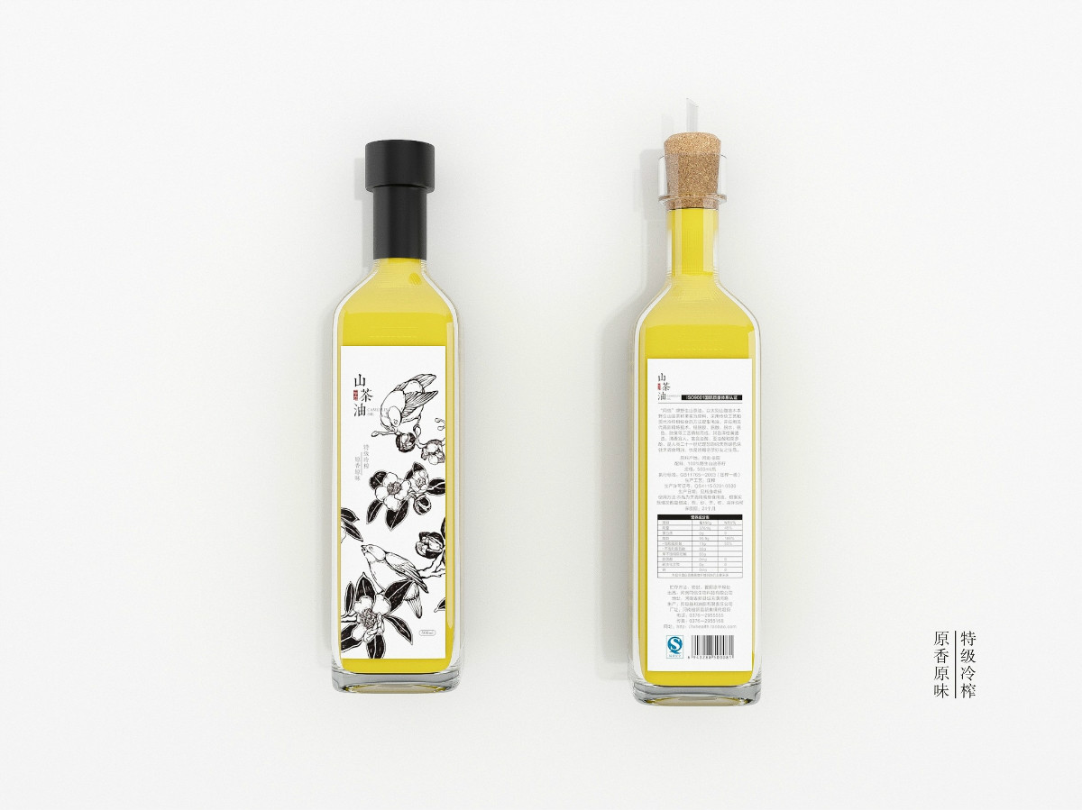 山茶油包裝設計，手繪圖案食品包裝設計