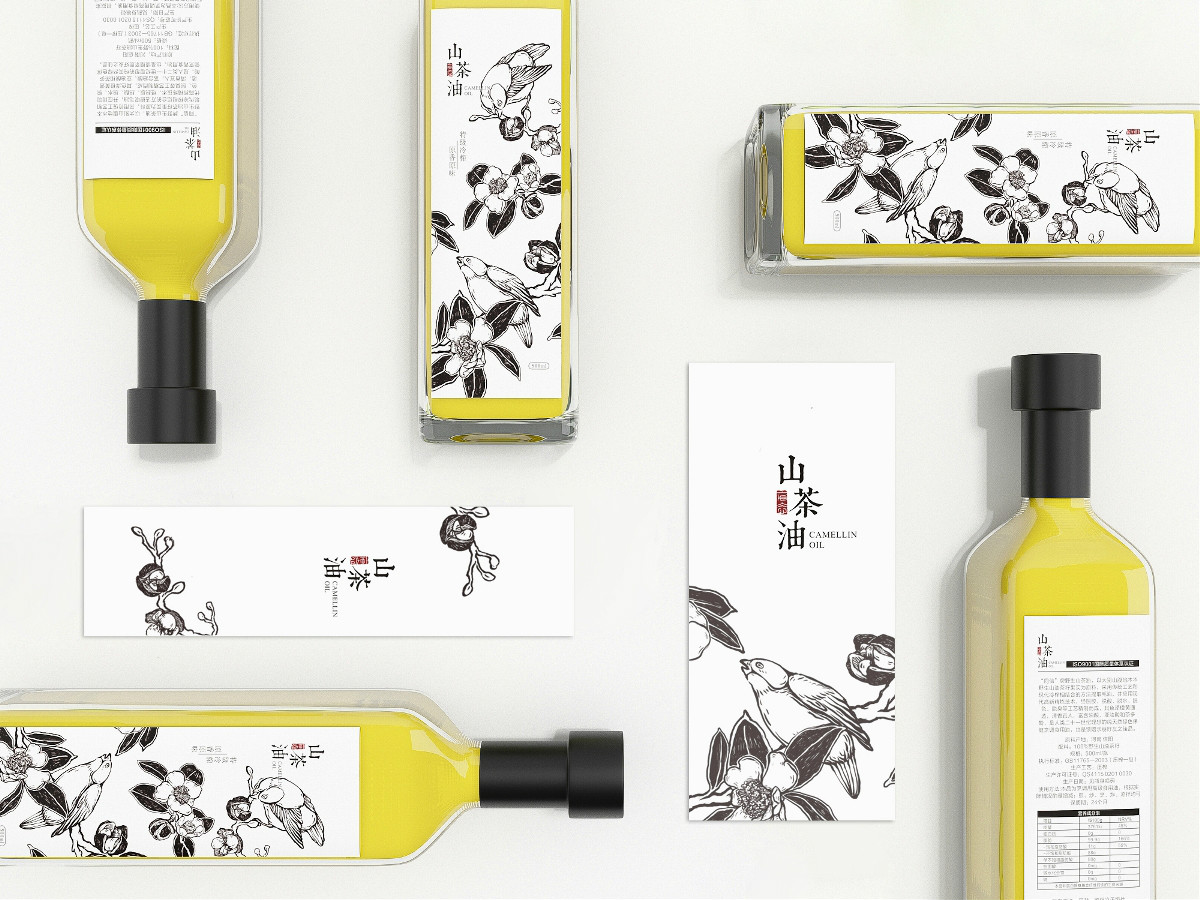 山茶油包裝設(shè)計(jì)，手繪圖案食品包裝設(shè)計(jì)