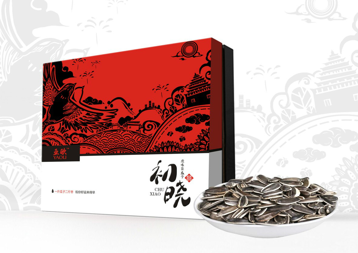 紅色禮盒瓜子包裝設計，古典特色食品包裝設計
