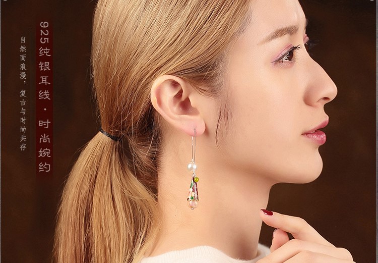 古風(fēng)氣質(zhì)琉璃景泰藍耳環(huán)，水滴造型純銀耳線首