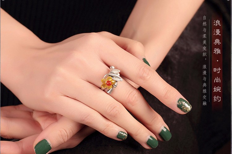 小黃花民族風戒指，時尚典雅指環(huán)首飾