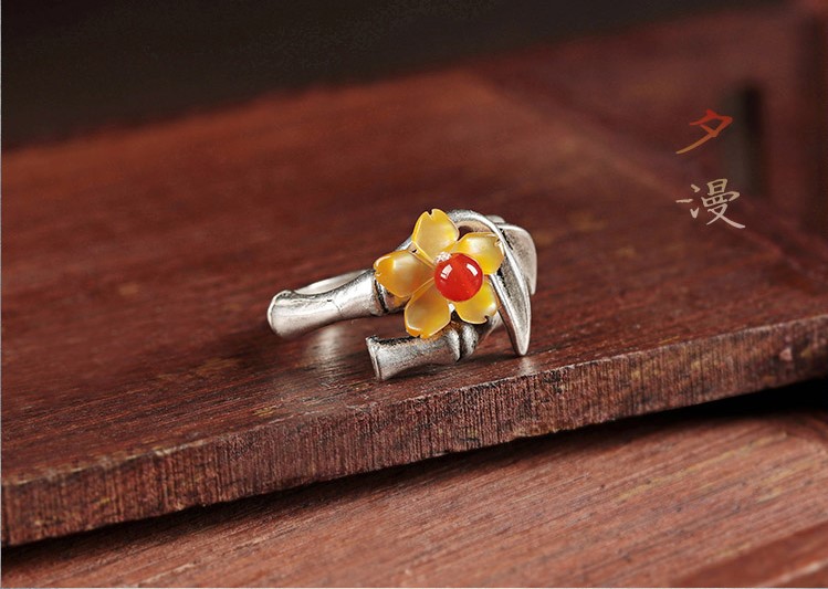 小黃花民族風戒指，時尚典雅指環(huán)首飾
