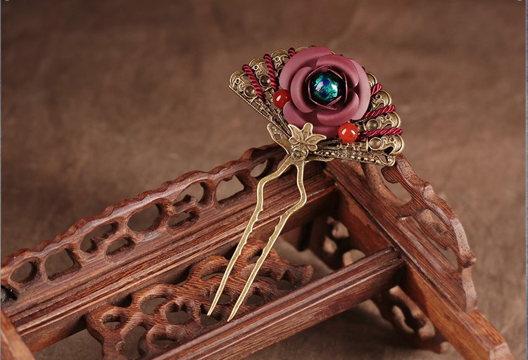 時尚生動扇形發(fā)簪，古典浪漫發(fā)釵頭飾