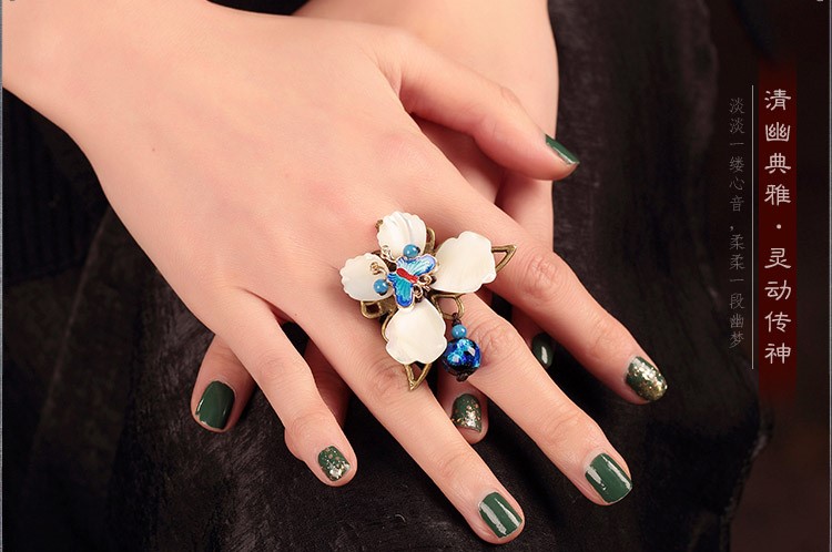 藍(lán)蝶起舞戒指，民族風(fēng)個(gè)性指環(huán)首飾