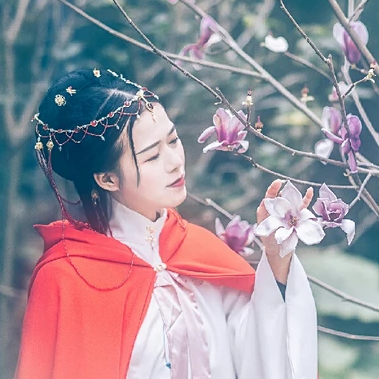 木蘭花開帶琴女生頭像，唯美古風(fēng)真人頭像