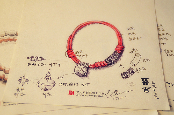 囍吉家佳樂文學(xué)手鏈，本命年紅繩銀蓮花鈴鐺首飾