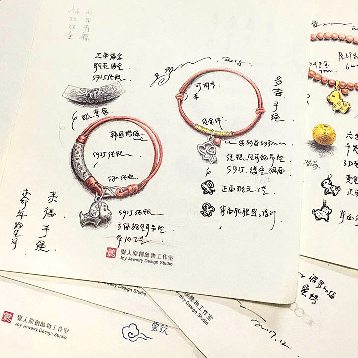 雕花狗生肖手鏈，本命年紅繩銀手鏈飾品