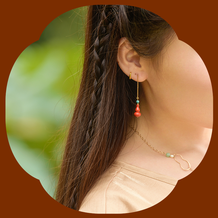 葫蘆吊墜耳線耳環(huán)，吉祥福氣耳環(huán)首飾