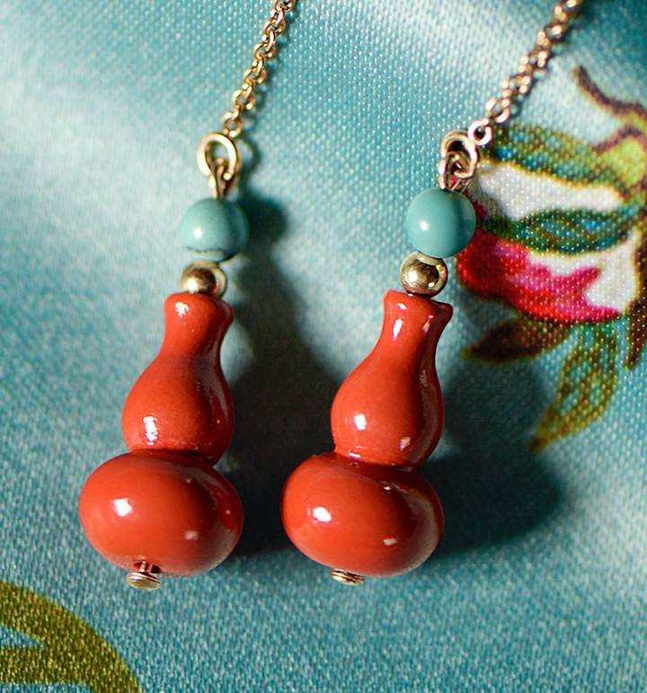 葫蘆吊墜耳線耳環(huán)，吉祥福氣耳環(huán)首飾