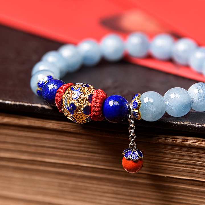 云袖古風(fēng)手串，海藍(lán)寶青金石朱砂925銀手鏈